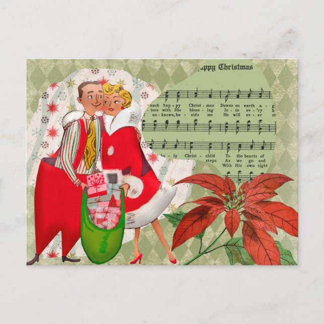 Happy Retro 1950s Christmas Couple  Holiday Postcard (Front)
