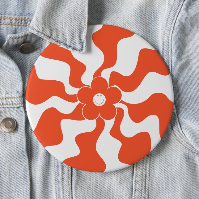 Happy Retro Daisy in Orange and White  6 Cm Round Badge (In Situ)