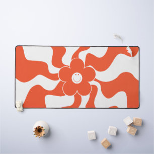 Happy Retro Daisy in Orange and White  Desk Mat