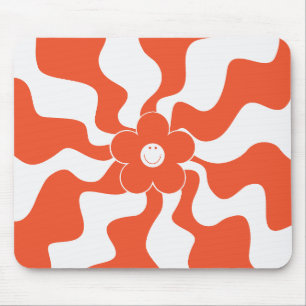 Happy Retro Daisy in Orange and White Mouse Mat