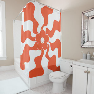 Happy Retro Daisy in Orange and White  Shower Curtain