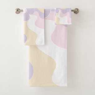 Happy Retro Daisy - Pastel Pink, Yellow and Purple Bath Towel Set