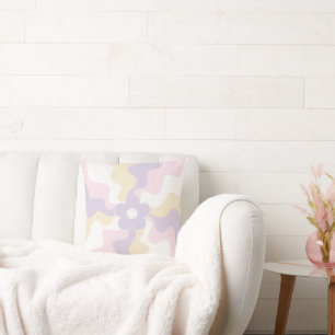 Happy Retro Daisy - Pastel Pink, Yellow and Purple Cushion