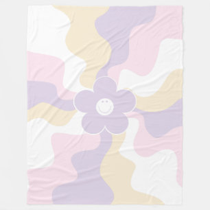 Happy Retro Daisy - Pastel Pink, Yellow and Purple Fleece Blanket
