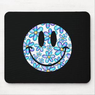 Happy retro daisy smile face blue preppy men women mouse mat
