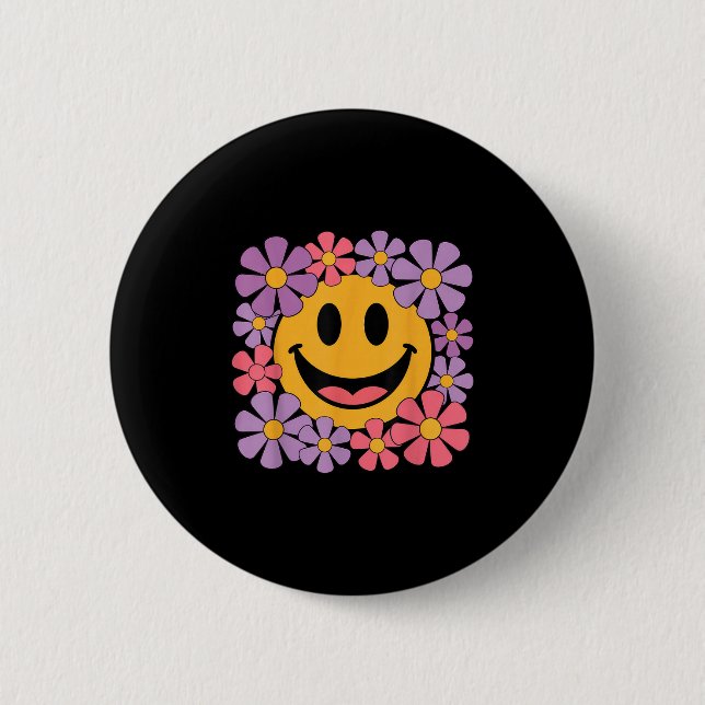 Happy Retro Daisy Smile Face Preppy Aesthetic Men  6 Cm Round Badge (Front)