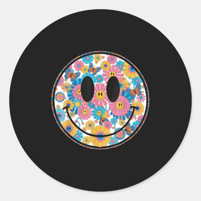 Happy Retro Daisy Smile Face Preppy Aesthetic Men  Classic Round Sticker (Front)