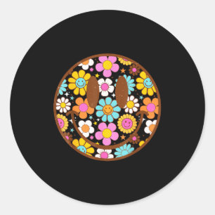 Happy Retro Daisy Smile Face Preppy Aesthetic Men  Classic Round Sticker
