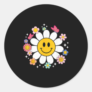 Happy Retro Daisy Smile Face Preppy Aesthetic Men Classic Round Sticker