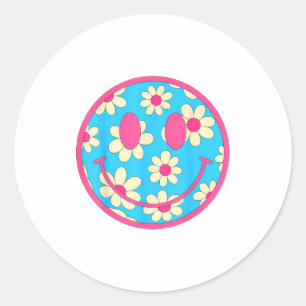 Happy Retro Daisy Smile Face Preppy Aesthetic Men  Classic Round Sticker