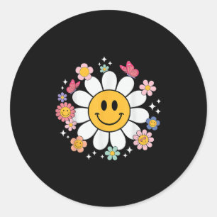 Happy Retro Daisy Smile Face Preppy Aesthetic Men  Classic Round Sticker