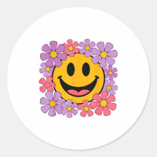 Happy Retro Daisy Smile Face Preppy Aesthetic Men  Classic Round Sticker