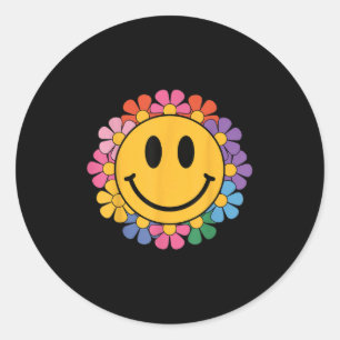 Happy Retro Daisy Smile Face Preppy Aesthetic Men  Classic Round Sticker
