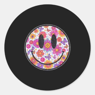 Happy Retro Daisy Smile Face Preppy Aesthetic Men  Classic Round Sticker