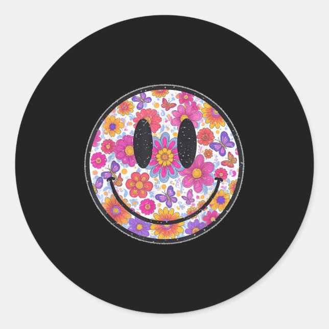 Happy Retro Daisy Smile Face Preppy Aesthetic Men  Classic Round Sticker (Front)