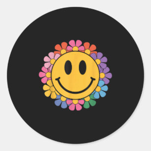 Happy Retro Daisy Smile Face Preppy Aesthetic Men  Classic Round Sticker