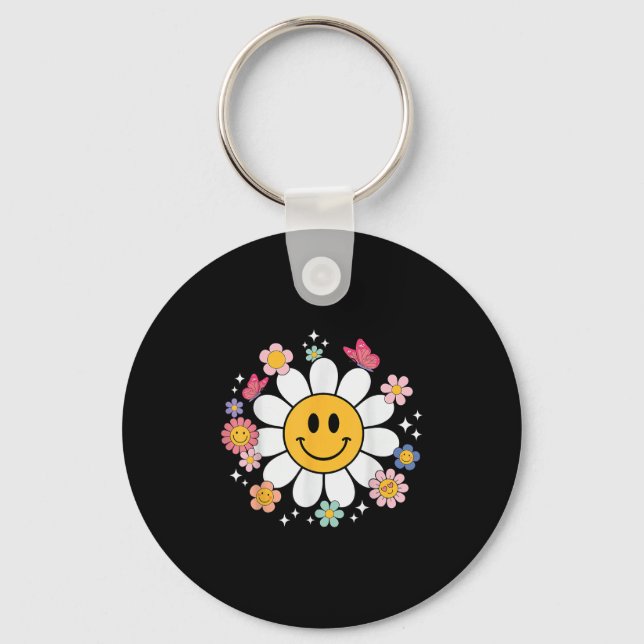 Happy Retro Daisy Smile Face Preppy Aesthetic Men  Key Ring (Front)