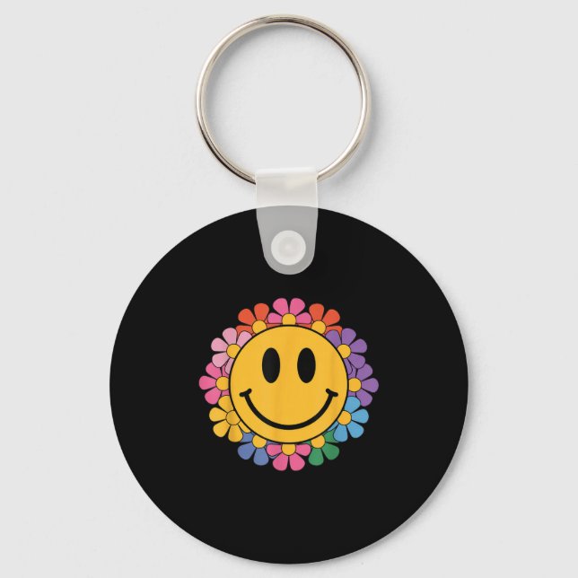Happy Retro Daisy Smile Face Preppy Aesthetic Men  Key Ring (Front)