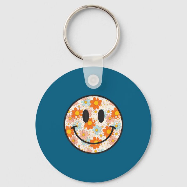 Happy Retro Daisy Smile Face Preppy Aesthetic Men  Key Ring (Front)