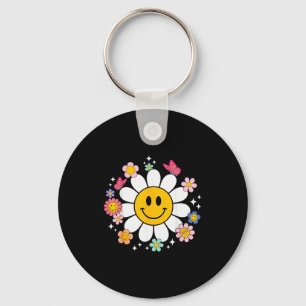 Happy Retro Daisy Smile Face Preppy Aesthetic Men  Key Ring