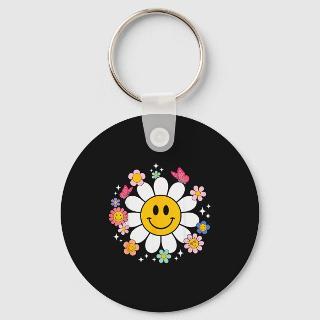 Happy Retro Daisy Smile Face Preppy Aesthetic Men  Key Ring (Front)
