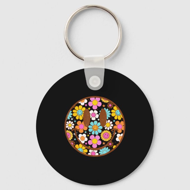 Happy Retro Daisy Smile Face Preppy Aesthetic Men  Key Ring (Front)