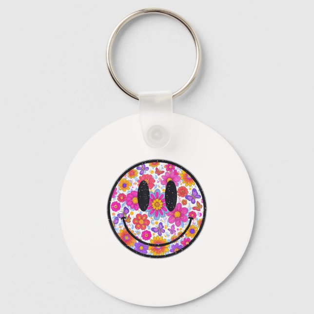 Happy Retro Daisy Smile Face Preppy Aesthetic Men  Key Ring (Front)