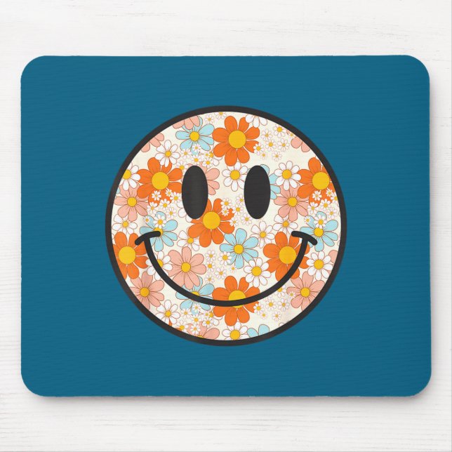 Happy Retro Daisy Smile Face Preppy Aesthetic Men  Mouse Mat (Front)