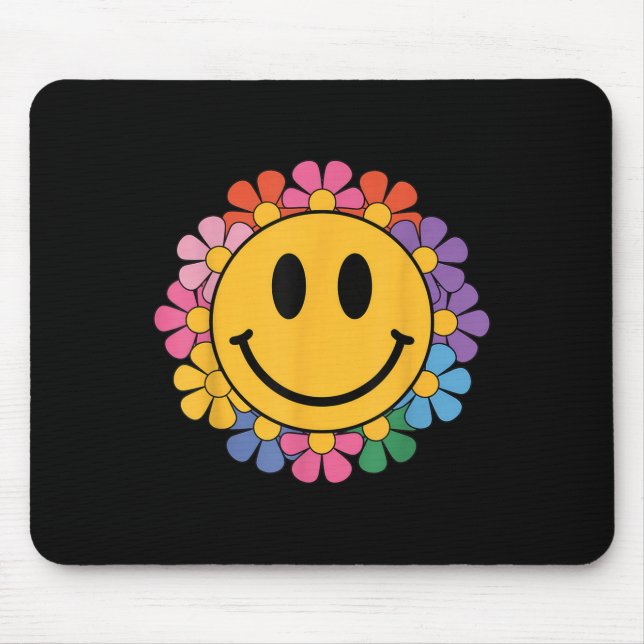 Happy Retro Daisy Smile Face Preppy Aesthetic Men  Mouse Mat (Front)