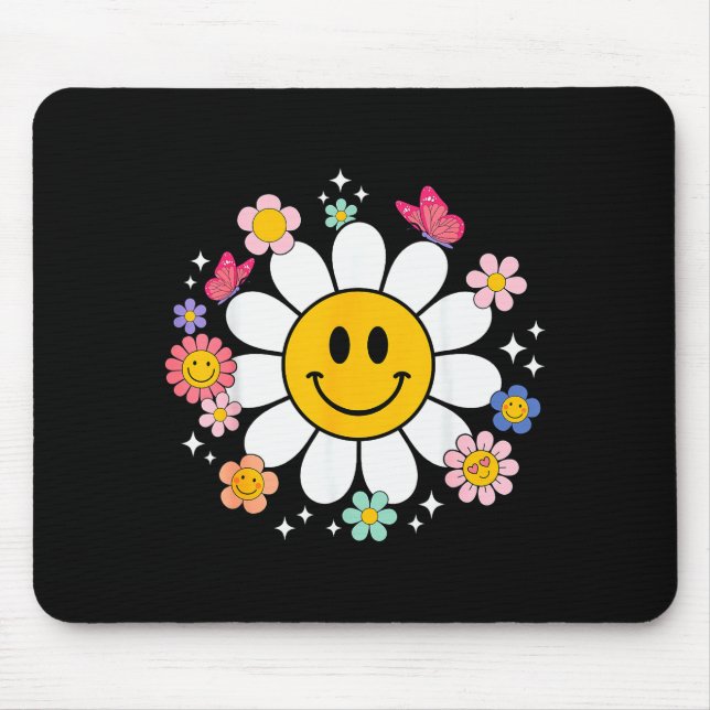 Happy Retro Daisy Smile Face Preppy Aesthetic Men  Mouse Mat (Front)