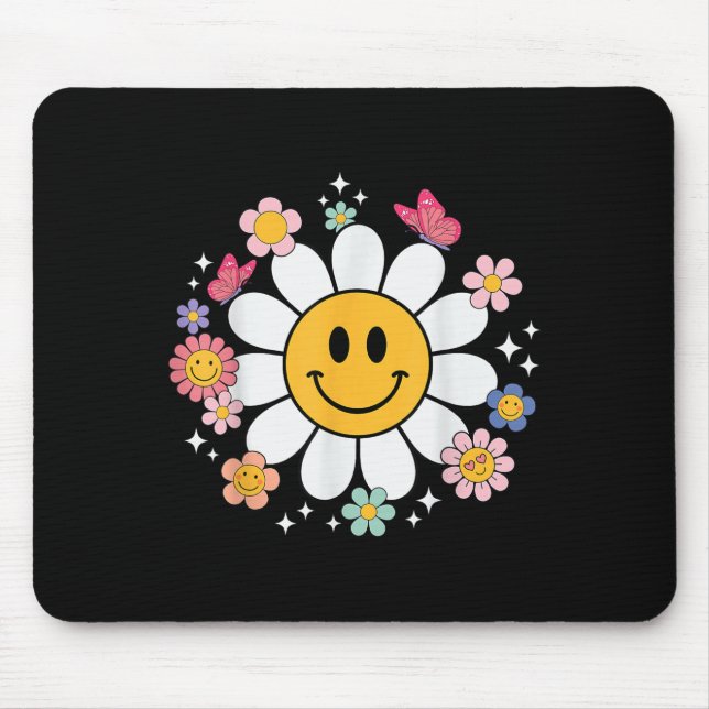 Happy Retro Daisy Smile Face Preppy Aesthetic Men  Mouse Mat (Front)