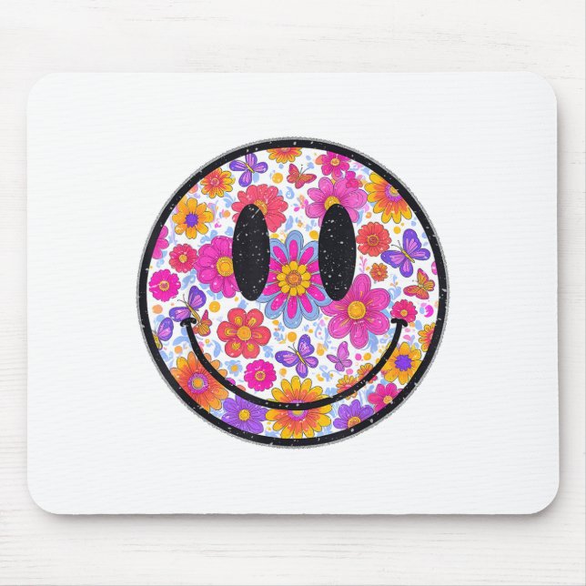 Happy Retro Daisy Smile Face Preppy Aesthetic Men  Mouse Mat (Front)