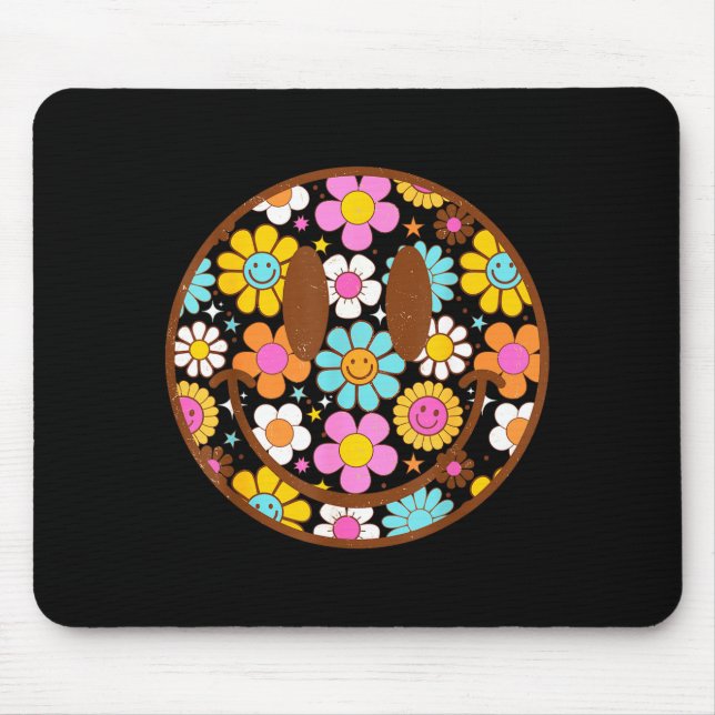 Happy Retro Daisy Smile Face Preppy Aesthetic Men  Mouse Mat (Front)