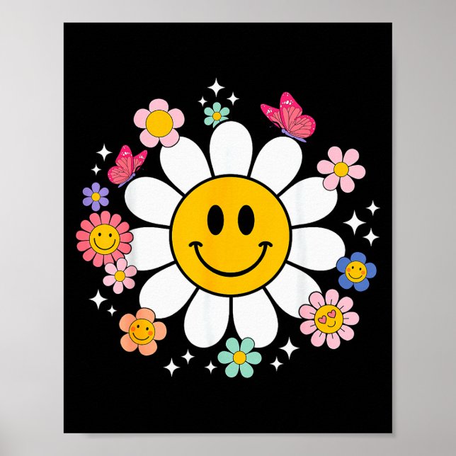 Happy Retro Daisy Smile Face Preppy Aesthetic Men  Poster (Front)