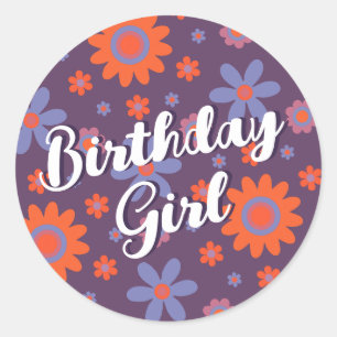   Happy Retro Flowers 70s Daisy Cute Birthday Girl Classic Round Sticker
