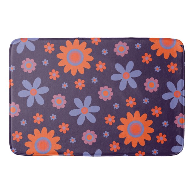  Happy Retro Flowers Cute 70s Hippie Daisy Pattern Bath Mat (Front)
