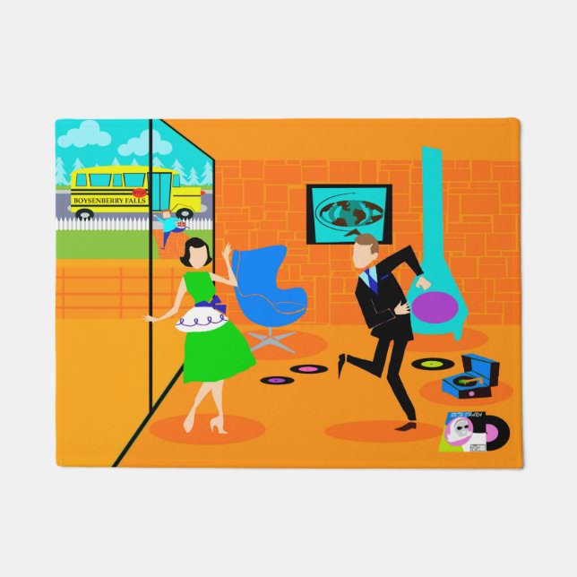 Happy Retro Parents Door Mat (Front)