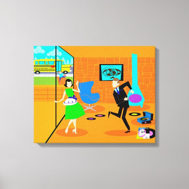 Happy Retro Parents Stretched Canvas Print (Front)