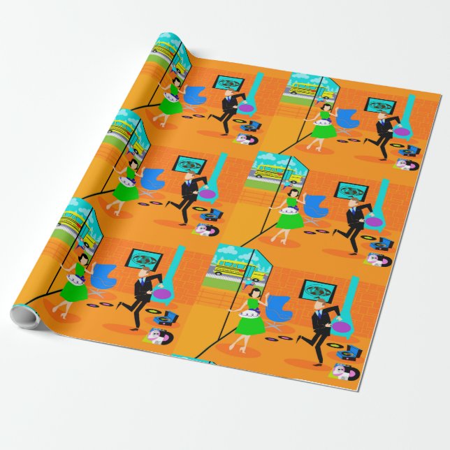 Happy Retro Parents Wrapping Paper (Unrolled)