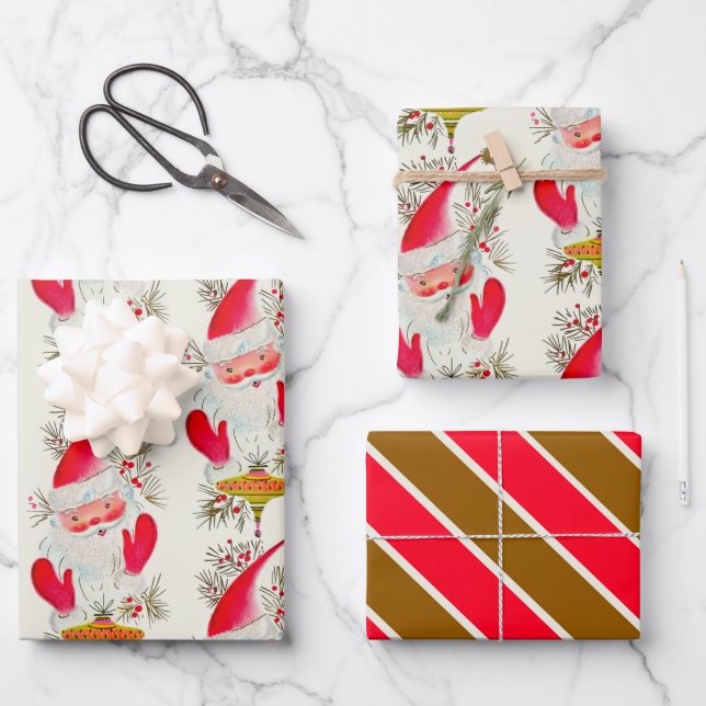 Happy Retro Santa Wrapping Paper Sheet (Front)