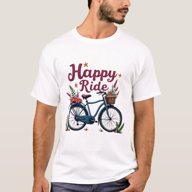 "Happy Ride" - Vintage Bicycle Art T-Shirt (Front)