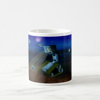 Happy robot and fireflies coffee mug