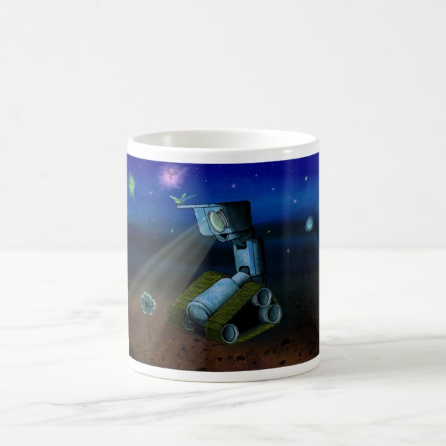 Happy robot and fireflies coffee mug (Center)