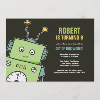 Happy Robot Boys Birthday Party Invitations