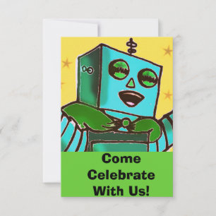 Happy Robot Comic Style Celebration Invitation