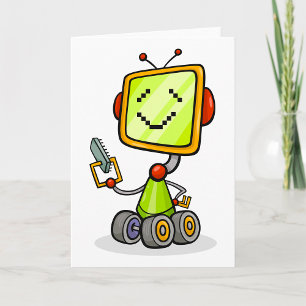 Happy Robot On Wheels Greeting Cards