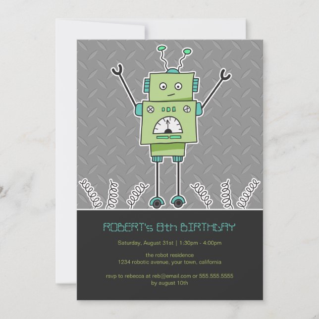 Happy Robot & Springs Kids Birthday Party Invites (Front)