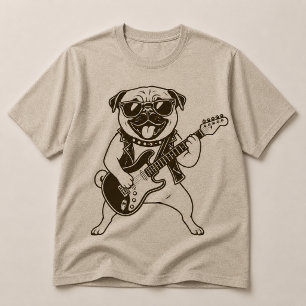 Happy Rockstar Pug Dog Playing Electric Guitar T-Shirt