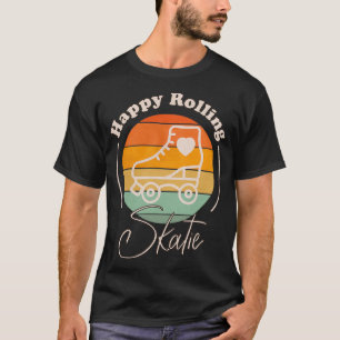Happy Rolling Retro Rainbow Roller Skating Design  T-Shirt