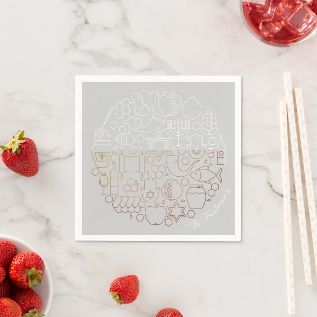 Happy Rosh Hashanah Holiday Icons Shanah Tova Name Napkin (Insitu)